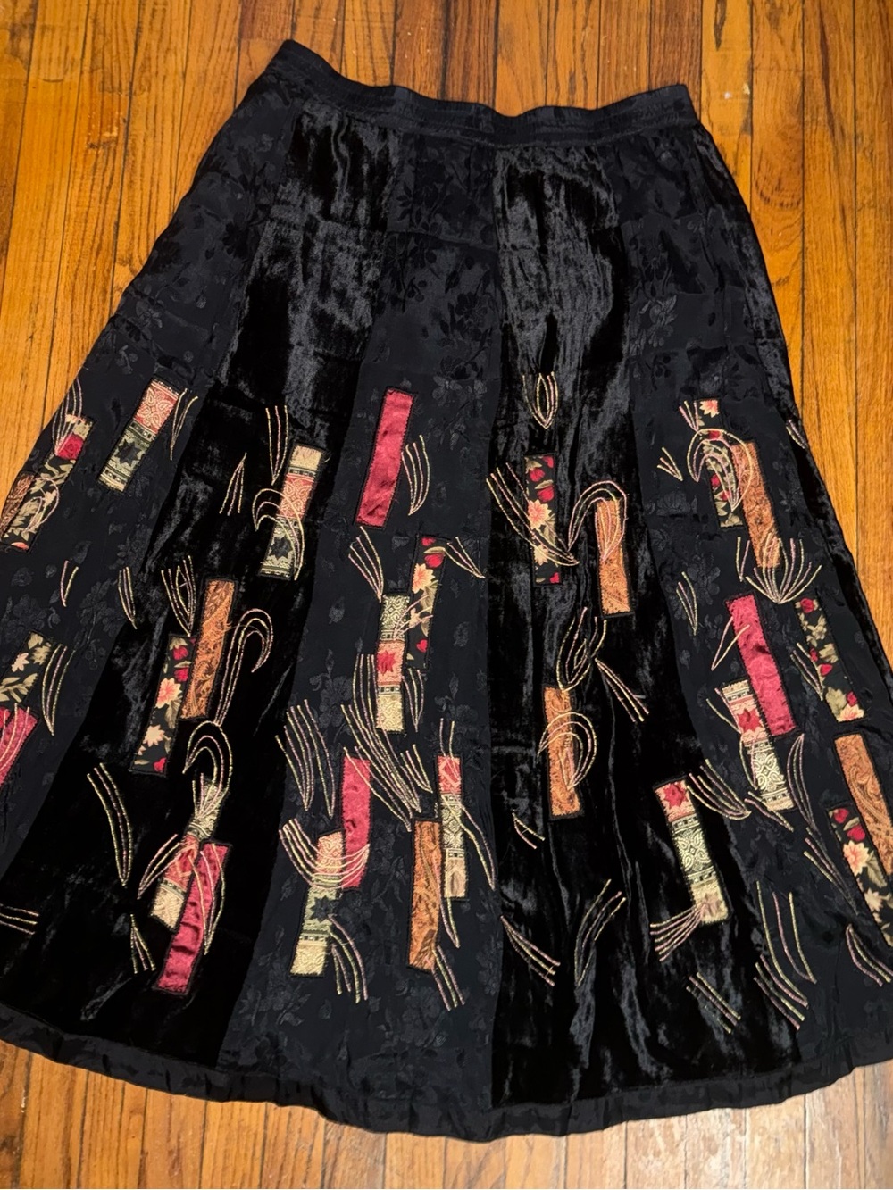 Coldwater Creek Black Velvet Patchwork Maxi Skirt with Accent Panels - Picture 3 of 12